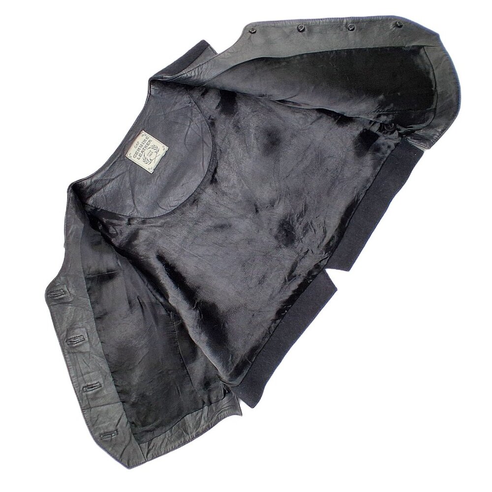 Vintage 1990s GAP Genuine Leather Vest Black Wool Back Button Front Womens S - Picture 3 of 9